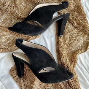 Brand New Black Suede Cut Out Sling Back Heels by Carvela NWT